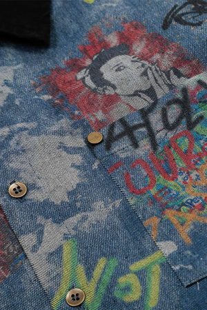 Concert Outfit Tie-Dye Denim Graffiti Polo T-Shirt