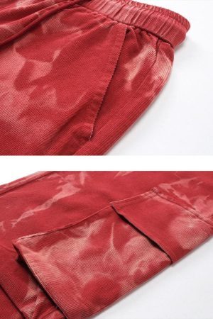 Concert Outfit Tie-Dye Pleated Corduroy Multi-Pocket Pants