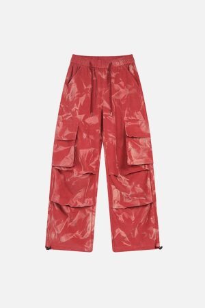 Concert Outfit Tie-Dye Pleated Corduroy Multi-Pocket Pants