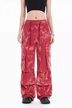 Concert Outfit Tie-Dye Pleated Corduroy Multi-Pocket Pants