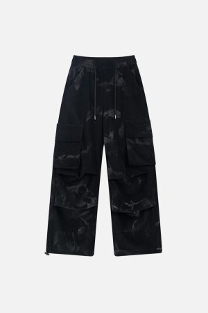 Concert Outfit Tie-Dye Pleated Corduroy Multi-Pocket Pants