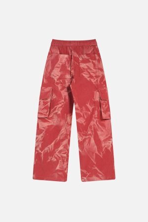 Concert Outfit Tie-Dye Pleated Corduroy Multi-Pocket Pants