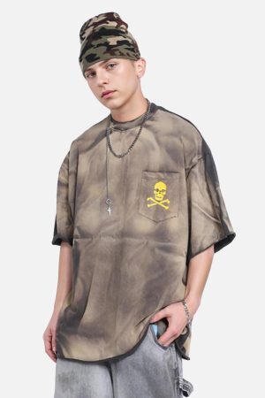 Concert Outfit Tie-Dye Skull Print T-Shirt