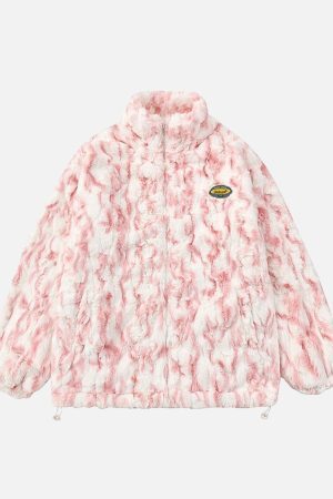 Concert Outfit Tie-Dye Stand Collar Sherpa Jacket