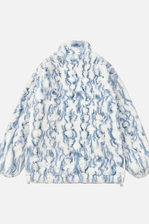 Concert Outfit Tie-Dye Stand Collar Sherpa Jacket