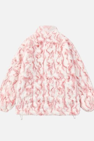 Concert Outfit Tie-Dye Stand Collar Sherpa Jacket