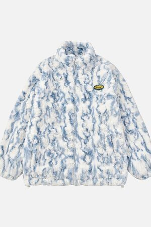 Concert Outfit Tie-Dye Stand Collar Sherpa Jacket