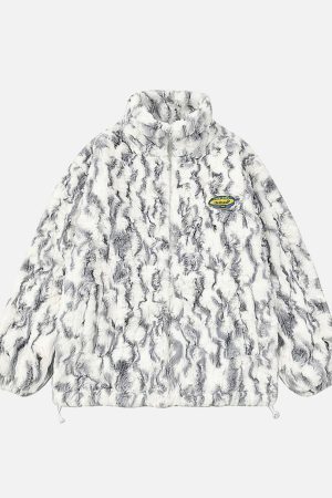 Concert Outfit Tie-Dye Stand Collar Sherpa Jacket