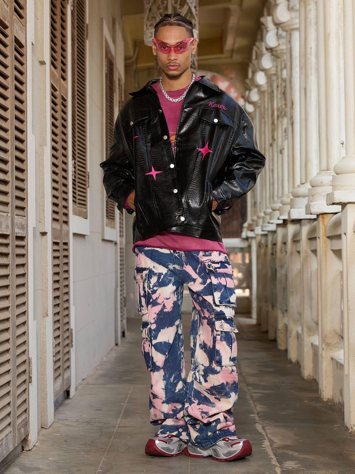 Concert Outfit Tie-Dye Waste Style Camouflage Cargo Jeans Concert Outfit Tie-Dye Waste Style Camouflage Cargo Jeans