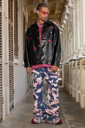 Concert Outfit Tie-Dye Waste Style Camouflage Cargo Jeans