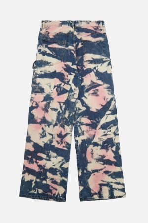 Concert Outfit Tie-Dye Waste Style Camouflage Cargo Jeans