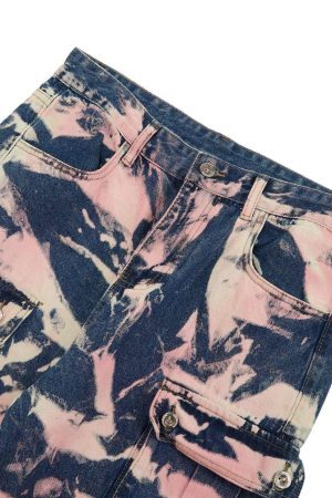 Concert Outfit Tie-Dye Waste Style Camouflage Cargo Jeans