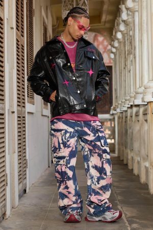 Concert Outfit Tie-Dye Waste Style Camouflage Cargo Jeans