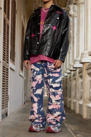 Concert Outfit Tie-Dye Waste Style Camouflage Cargo Jeans