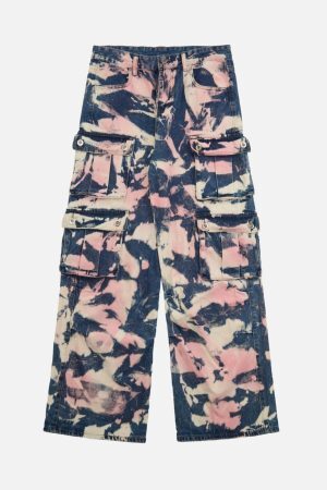 Concert Outfit Tie-Dye Waste Style Camouflage Cargo Jeans