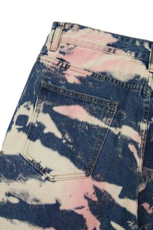Concert Outfit Tie-Dye Waste Style Camouflage Cargo Jeans