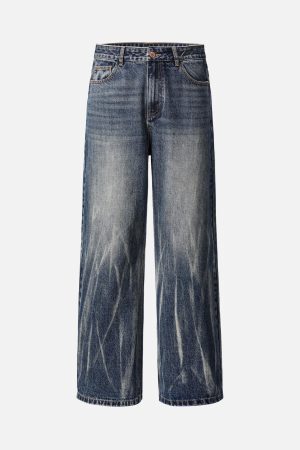 Concert Outfit Tie Dyed Wrinkled Effect Straight Jeans