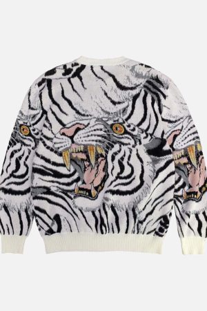 Concert Outfit Tiger Crew Neck Knitted Sweater