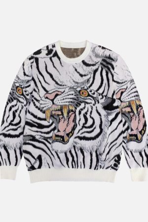 Concert Outfit Tiger Crew Neck Knitted Sweater