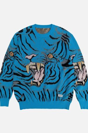 Concert Outfit Tiger Crew Neck Knitted Sweater