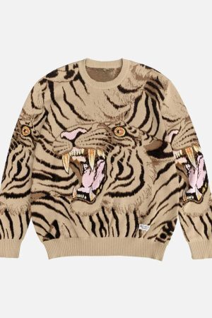 Concert Outfit Tiger Crew Neck Knitted Sweater