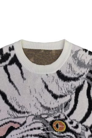 Concert Outfit Tiger Crew Neck Knitted Sweater