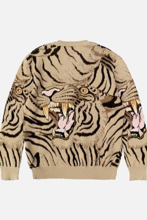 Concert Outfit Tiger Crew Neck Knitted Sweater