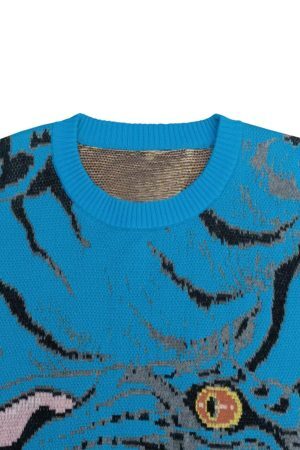 Concert Outfit Tiger Crew Neck Knitted Sweater