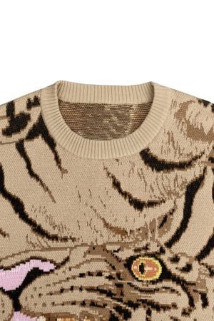 Concert Outfit Tiger Crew Neck Knitted Sweater