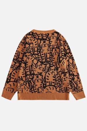 Concert Outfit Tiger Pattern Knit Sweater