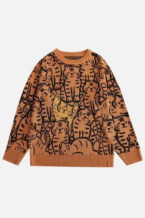 Concert Outfit Tiger Pattern Knit Sweater