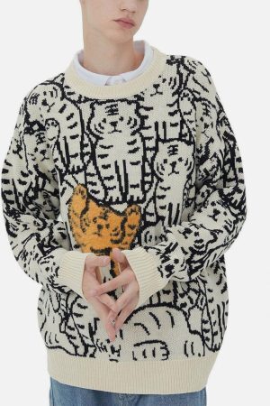 Concert Outfit Tiger Pattern Knit Sweater
