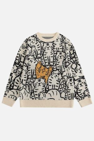 Concert Outfit Tiger Pattern Knit Sweater
