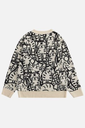 Concert Outfit Tiger Pattern Knit Sweater