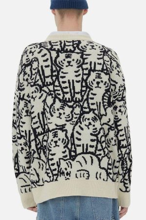 Concert Outfit Tiger Pattern Knit Sweater