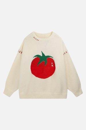 Concert Outfit Tomato Jacquard Sweater