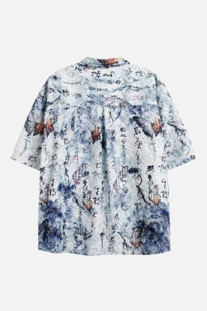 Concert Outfit Traditional Calligraphy Print Short-Sleeve Shirt