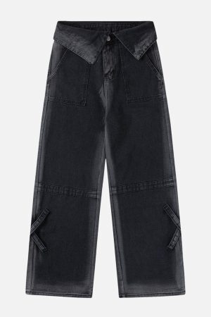 Concert Outfit Turn-Over Waistband Wide-Leg Jeans