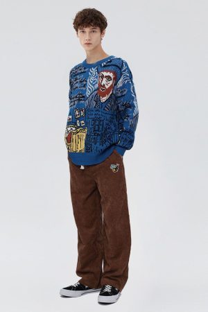 Concert Outfit Van Gogh Oil Painting Knit Sweater
