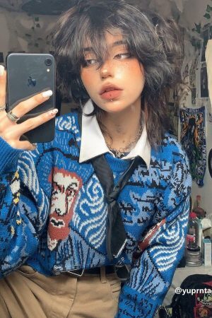 Concert Outfit Van Gogh Oil Painting Knit Sweater