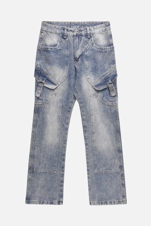 Concert Outfit Versatile Multi-Pocket Straight-Leg Jeans