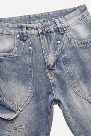 Concert Outfit Versatile Multi-Pocket Straight-Leg Jeans