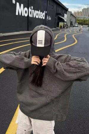 Concert Outfit Vintage Asymmetric Woven Knit Hoodie