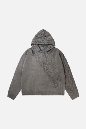 Concert Outfit Vintage Asymmetric Woven Knit Hoodie