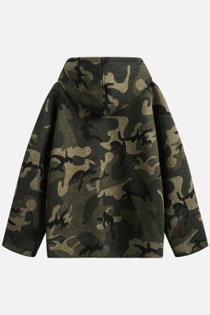 Concert Outfit Vintage Camouflage Flame Heart Print Hoodie