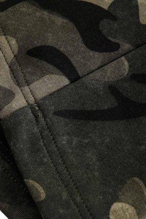 Concert Outfit Vintage Camouflage Flame Heart Print Hoodie