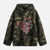 Concert Outfit Vintage Camouflage Flame Heart Print Hoodie