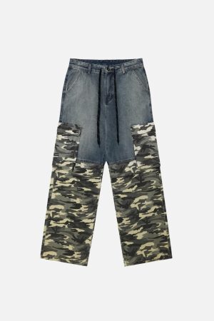 Concert Outfit Vintage Camouflage Patchwork Cargo Jeans