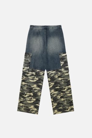 Concert Outfit Vintage Camouflage Patchwork Cargo Jeans