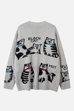 Concert Outfit Vintage Cat Jacquard Knit Cardigan
